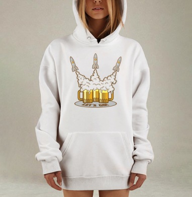 Три золотые пивные кружки со стартующими ракетами LETS GO, Hoodie Mjhigh Dig, оверсайз, утепленная